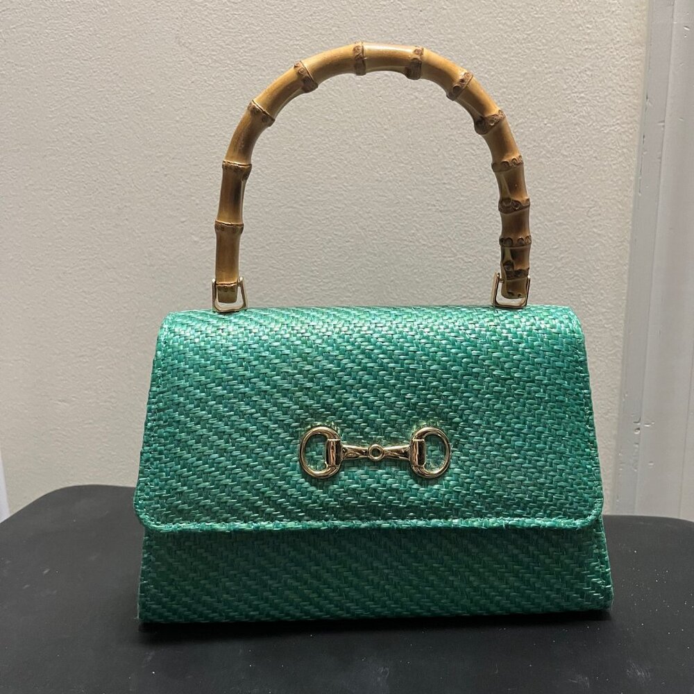 Straw Purse with Bamboo Handle EUC